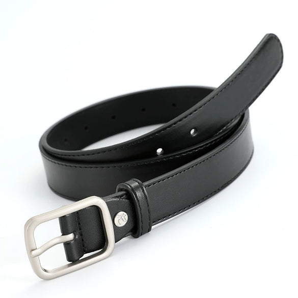Women's Imitation Leather Pin Buckle Belt With Screw Logo Design And 14 Holes Simple All Match Fashion Belt For Jeans