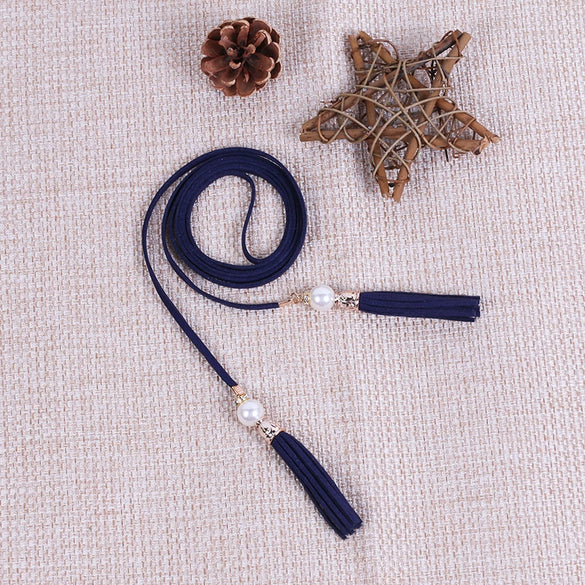 Women's Imitation Leather Thin Rope Belt Waist Accessories With Tassel For Clothing Decoration