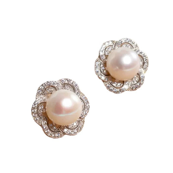 Women's Imitation Pearl Earrings Copper Material With Flower And Geometric Patterns And Zircon Treatment
