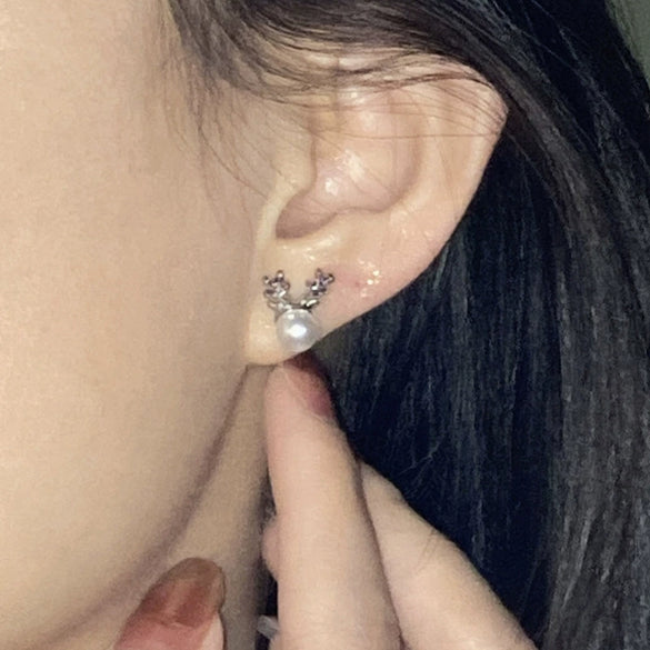 Women's Imitation Pearl Earrings With Geometric Animal And Zodiac Designs Copper Electroplated Christmas Festival Jewelry
