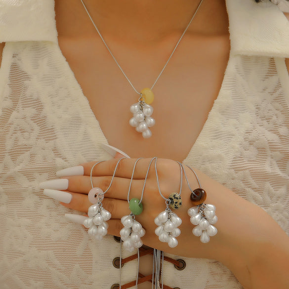 Women's Imitation Pearl Fruit Shaped Beaded Necklace With Electroplating And Water Drop Pendant