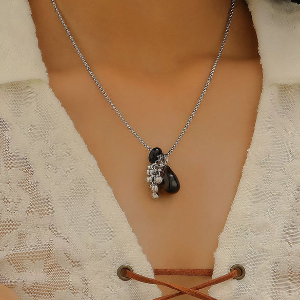 Women's Imitation Pearl Fruit Shaped Beaded Necklace With Electroplating And Water Drop Pendant