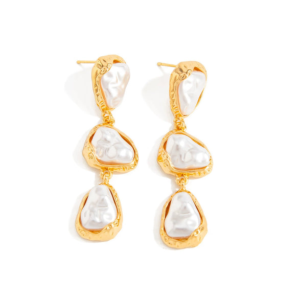 Women's Imitation Pearl Geometric Drop Earrings With Triangle And Irregular Round Bead Design Retro Pendant Jewelry