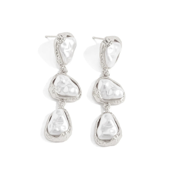 Women's Imitation Pearl Geometric Drop Earrings With Triangle And Irregular Round Bead Design Retro Pendant Jewelry