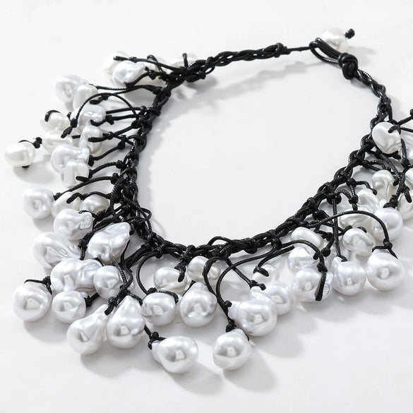 Women's Imitation Pearl Geometric Multilayer Handmade Necklace Choker Clavicle Chain