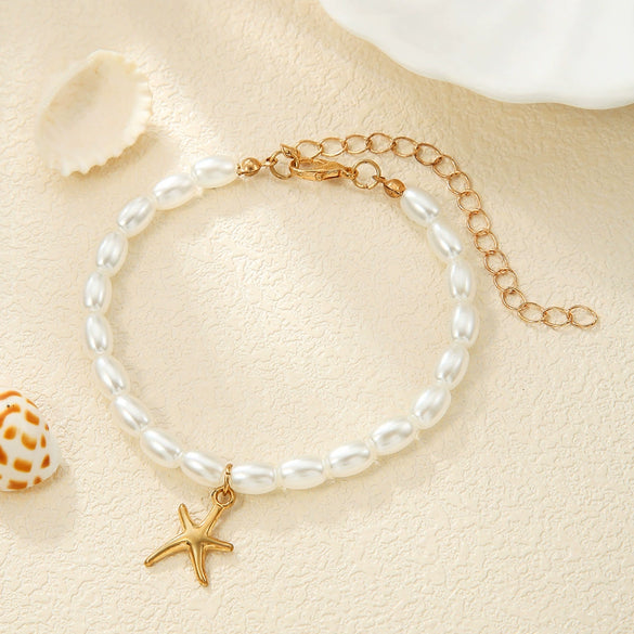 Women's Imitation Pearl Handmade Star Shaped Bracelet Little Fragrance Style Versatile Daily Simple Adjustable