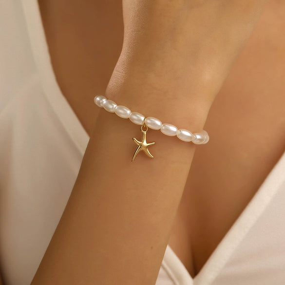Women's Imitation Pearl Handmade Star Shaped Bracelet Little Fragrance Style Versatile Daily Simple Adjustable