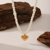 Women's Imitation Pearl Heart Pendant Necklace With Geometric Design And Electroplating