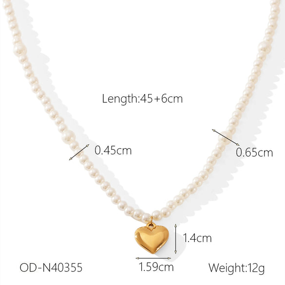 Women's Imitation Pearl Heart Pendant Necklace With Geometric Design And Electroplating