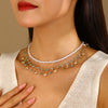 Women's Imitation Pearl Jewelry Threepiece Set With Heart Water Drop Bell Patterns And Alloy Pendants Set With Diamonds