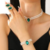 Women's Imitation Pearl Jewelry Threepiece Set With Heart Water Drop Bell Patterns And Alloy Pendants Set With Diamonds