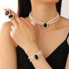 Women's Imitation Pearl Jewelry Threepiece Set With Heart Water Drop Bell Patterns And Alloy Pendants Set With Diamonds