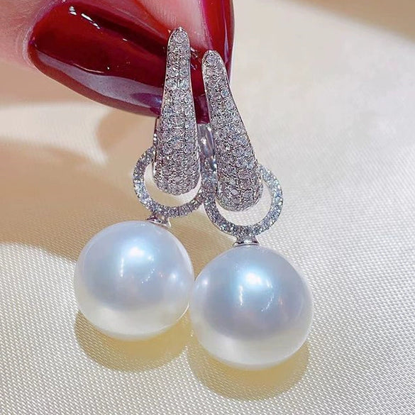 Women's Imitation Pearl Zircon Inlaid Copper Geometric U Shape Ear Buckle Earrings