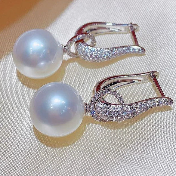 Women's Imitation Pearl Zircon Inlaid Copper Geometric U Shape Ear Buckle Earrings