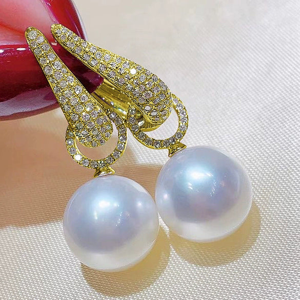 Women's Imitation Pearl Zircon Inlaid Copper Geometric U Shape Ear Buckle Earrings