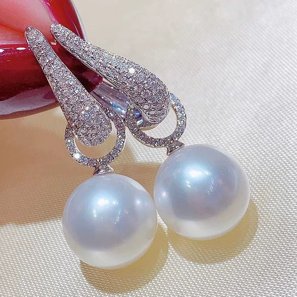 Women's Imitation Pearl Zircon Inlaid Copper Geometric U Shape Ear Buckle Earrings