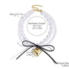 Women's Imitation Pearls And Organic Glass Heart And Bow Shaped Pendant Necklace With Electroplating