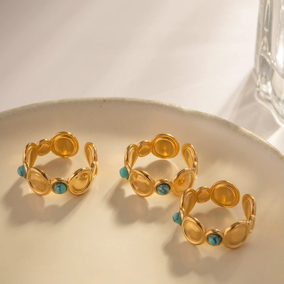 Women's Ins Style Geometric Open Ring Stainless Steel Gem Inlaid