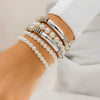 Women's Ins Style Imitation Pearl Beaded Geometric Curved Tube Metal Bracelet With Electroplating