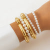 Women's Ins Style Imitation Pearl Beaded Geometric Curved Tube Metal Bracelet With Electroplating
