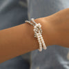 Women's Ins Style Imitation Pearl Beaded Geometric Curved Tube Metal Bracelet With Electroplating