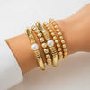 Women's Ins Style Imitation Pearl Beaded Geometric Curved Tube Metal Bracelet With Electroplating