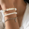 Women's Ins Style Imitation Pearl Beaded Geometric Curved Tube Metal Bracelet With Electroplating
