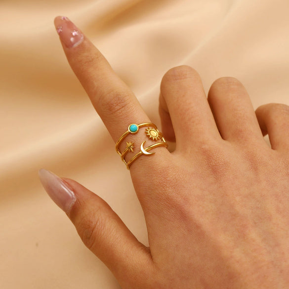 Women's Ins Style Open Diamond Hollow Geometric Heart Shape Stainless Steel Ring And Bracelet With Electroplating