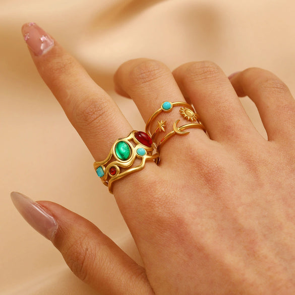 Women's Ins Style Open Diamond Hollow Geometric Heart Shape Stainless Steel Ring And Bracelet With Electroplating