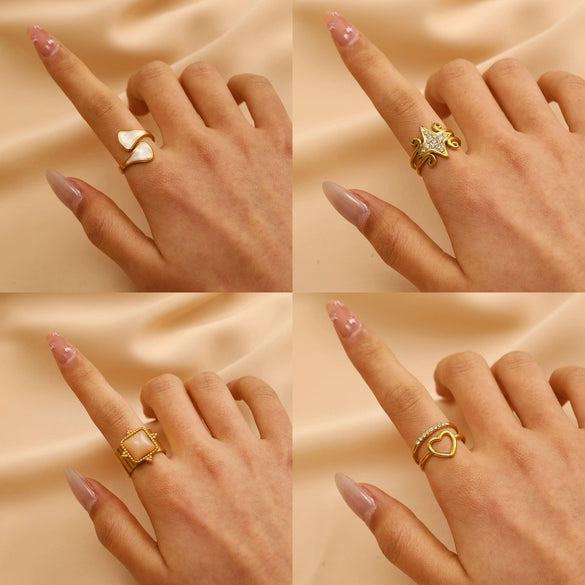 Women's Ins Style Open Diamond Hollow Geometric Heart Shape Stainless Steel Ring And Bracelet With Electroplating