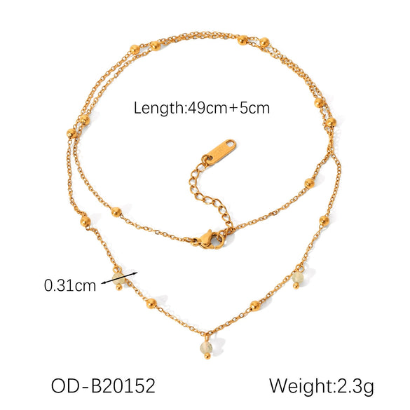 Women's Ins Style Titanium Steel And Stainless Steel Geometric Pattern Double Layer Bead Chain Bracelet With Vacuum Plating And Set With Gemstones