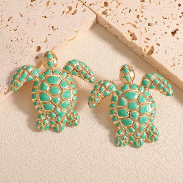 Women's Iron Turtle Earrings With Dripping Glaze Animal Design And Stainless Steel Ear Posts Fashion Jewelry