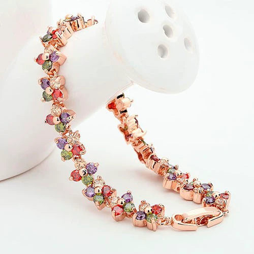 Women's Irregular Copper Bracelet With Flower Motif And Zircon Inlay Electroplated Fashion Jewelry