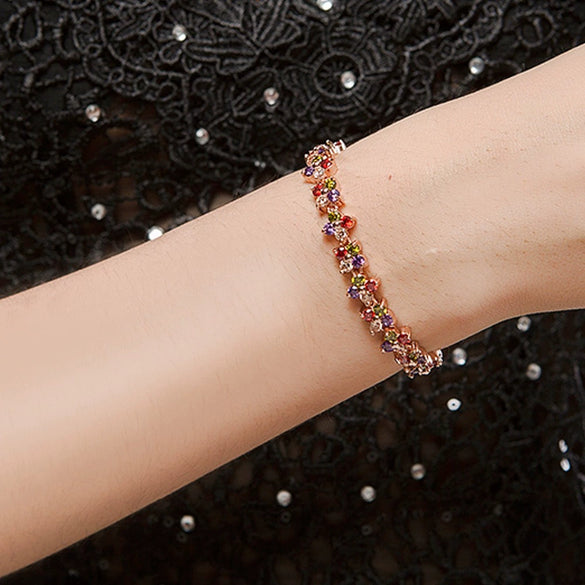 Women's Irregular Copper Bracelet With Flower Motif And Zircon Inlay Electroplated Fashion Jewelry
