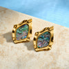 Women's Irregular Diamond Pattern Shell Inlaid Stainless Steel Earrings With 18K Vacuum Plated Geometric Design