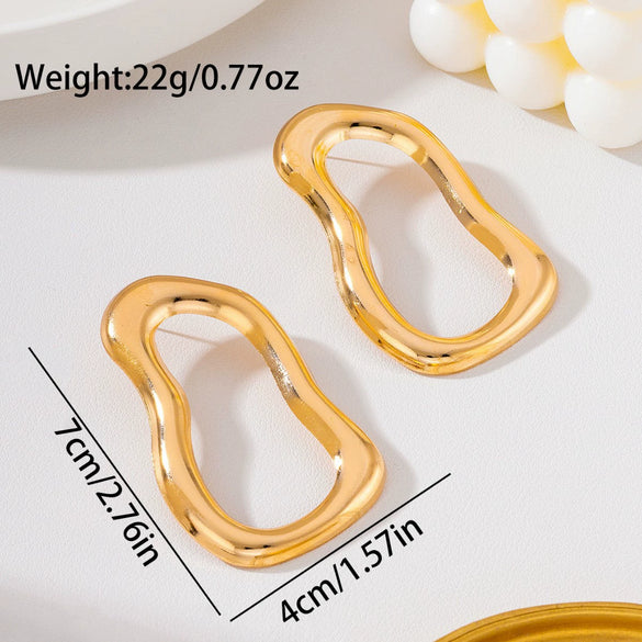 Women's Irregular Geometric Hollow Drop Earrings With Floral Details Bright Gold Plated Iron Alloy And Stainless Steel Posts