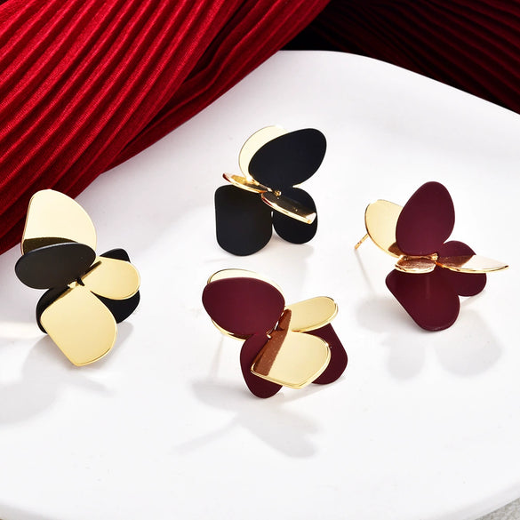 Women's Irregular Geometric Metal Stud Earrings With Spraypainted Colorblock Design And Contemporary Minimalist Style