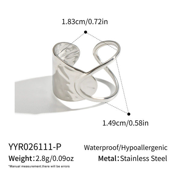 Women's Irregular Geometric Open Ring Adjustable Stainless Steel With 18K Gold Vacuum Pvd Plating And Colorretaining Finish