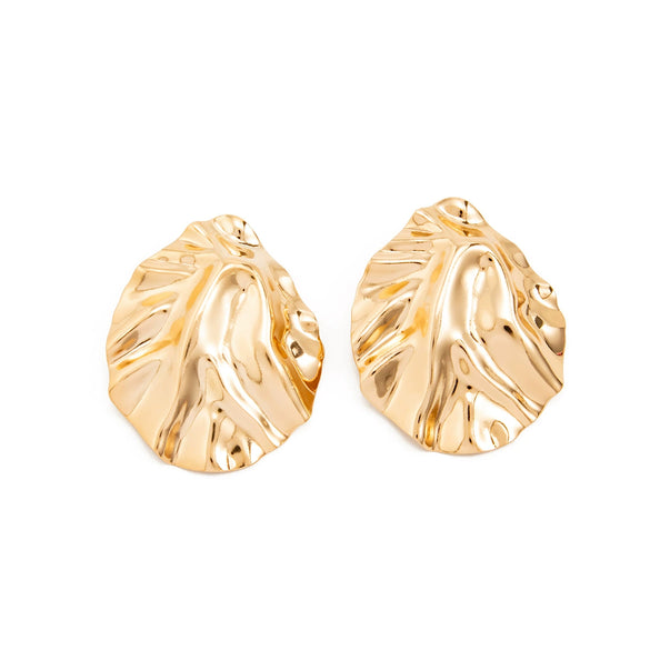 Women's Irregular Geometric Pleated Stud Earrings In Electroplated Iron With Glossy Finish And Steel Posts