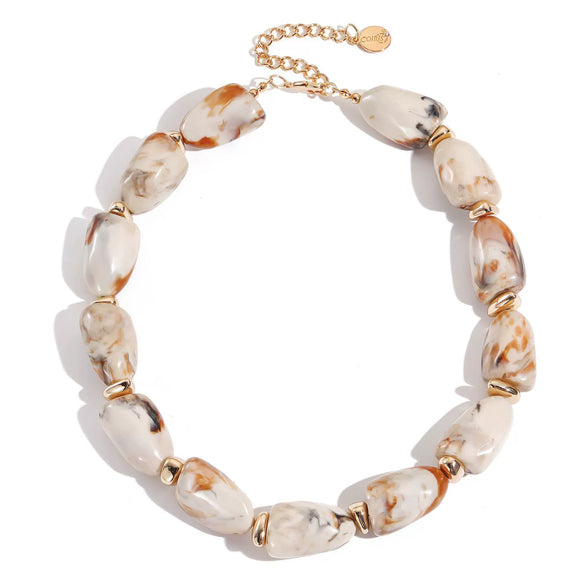 Women's Irregular Geometric Resin Beaded Necklace With Electroplated Collarbone Chain Elegant Simple Fairy Style Jewelry
