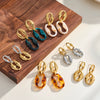 Women's Irregular Geometric Stainless Steel Earrings With Resin Design And 18K Gold Vacuum Plated Retro Fashion Finish