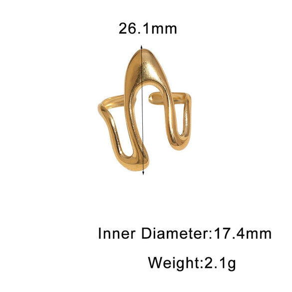 Women's Irregular Geometric Stainless Steel Open Ring With Electroplated Non Fading Minimalist Design