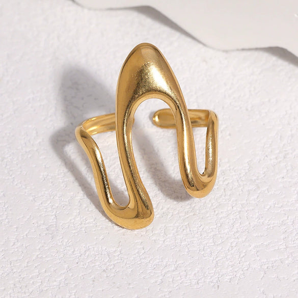 Women's Irregular Geometric Stainless Steel Open Ring With Electroplated Non Fading Minimalist Design