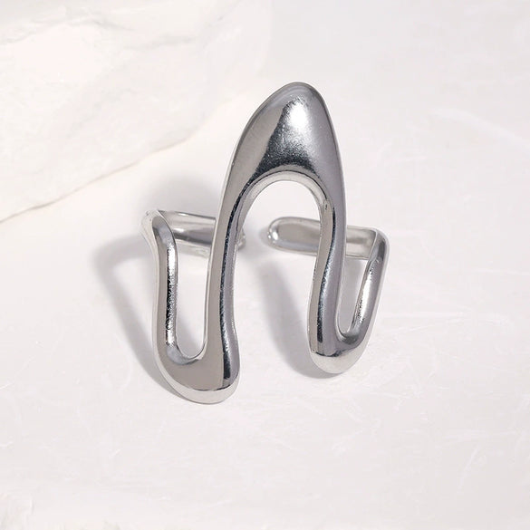 Women's Irregular Geometric Stainless Steel Open Ring With Electroplated Non Fading Minimalist Design