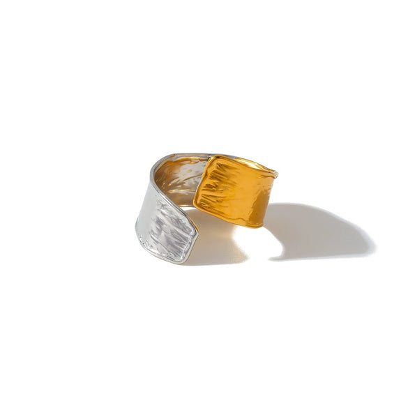 Women's Irregular Geometric Stainless Steel Open Ring With 18K Vacuum Plating Minimalist Adjustable Fashion Jewelry