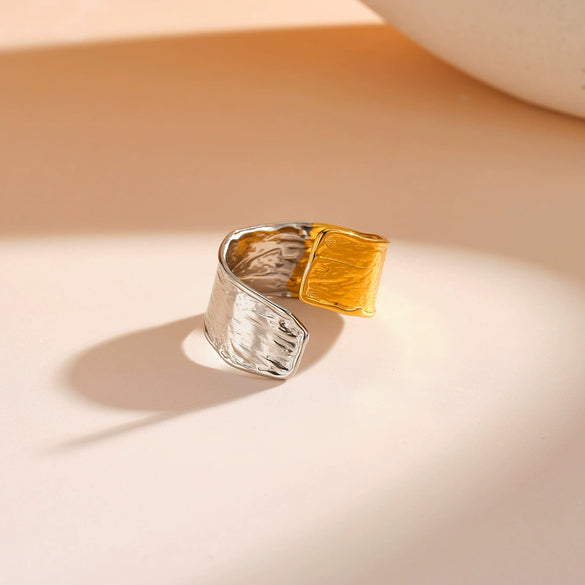 Women's Irregular Geometric Stainless Steel Open Ring With 18K Vacuum Plating Minimalist Adjustable Fashion Jewelry