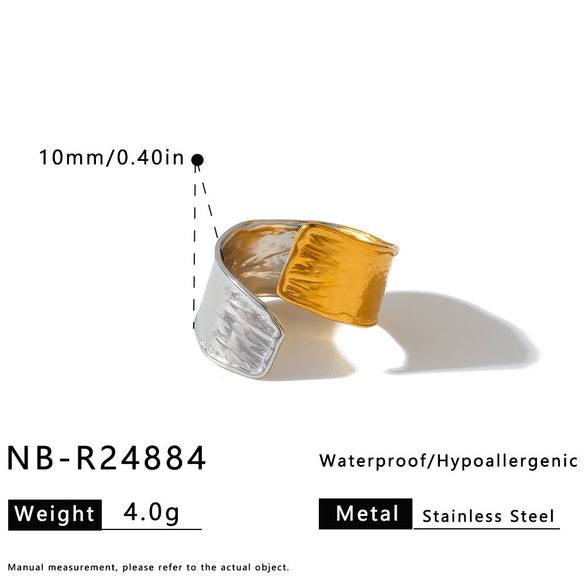 Women's Irregular Geometric Stainless Steel Open Ring With 18K Vacuum Plating Minimalist Adjustable Fashion Jewelry