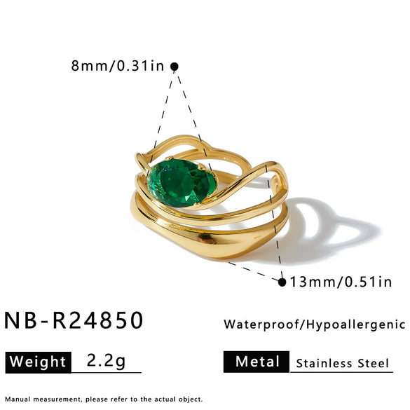 Women's Irregular Geometric Stainless Steel Ring With Hollow Design Zircon Inlay And 18K Vacuum Gold Plating