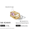 Women's Irregular Geometric Stainless Steel Ring With Hollow Design Zircon Inlay And 18K Vacuum Gold Plating
