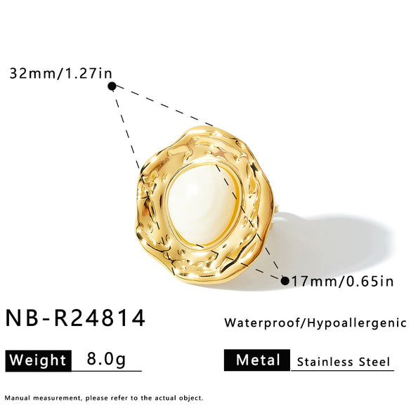 Women's Irregular Geometric Stainless Steel Ring With Resin Inlay And Gold Tone Vacuum Electroplated Finish